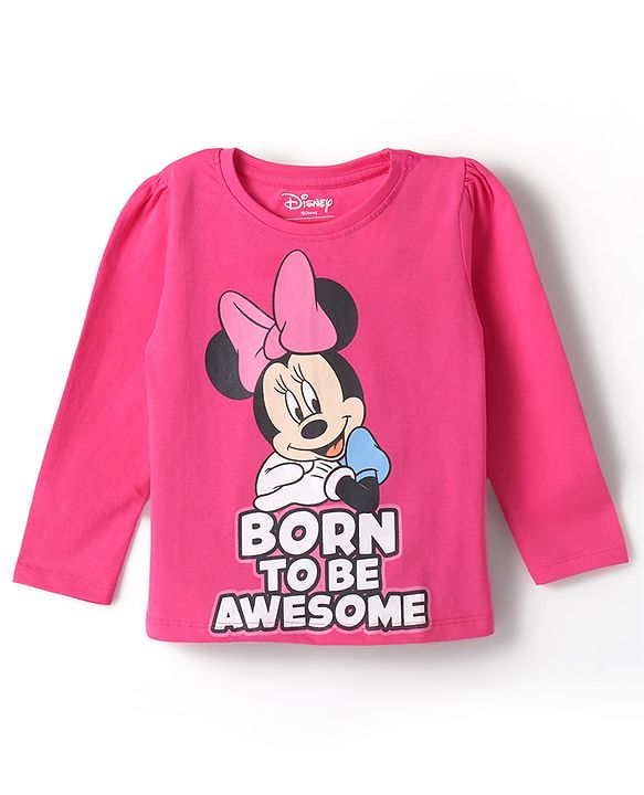 Babyhug Disney 100% Cotton Knit Full Sleeves T-Shirt & Pyjama Night Suit With Minnie Mouse Graphic - Pink