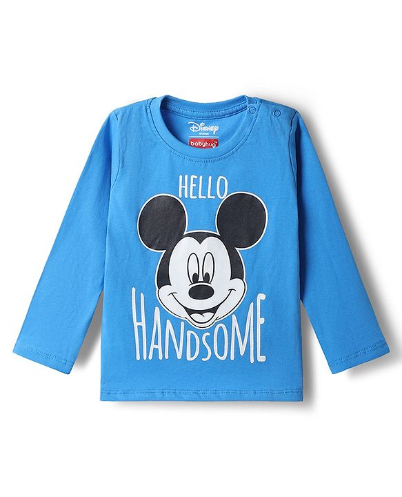 Babyhug Disney 100% Cotton Knit Full Sleeves T-Shirt & Pyjama Night Suit With Mickey Mouse Graphic - Multicolor