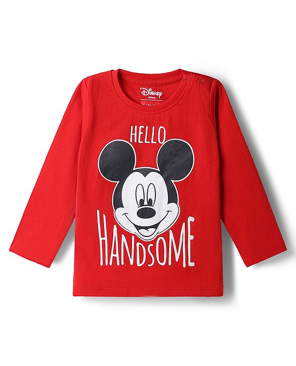 Babyhug Disney 100% Cotton Knit Full Sleeves T-Shirt & Pyjama Night Suit With Mickey Mouse Graphic - Multicolor