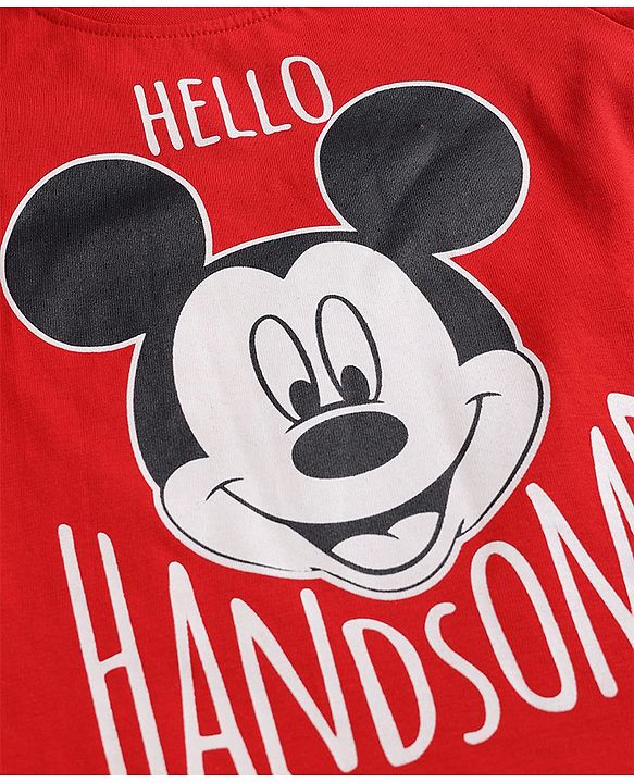 Babyhug Disney 100% Cotton Knit Full Sleeves T-Shirt & Pyjama Night Suit With Mickey Mouse Graphic - Multicolor