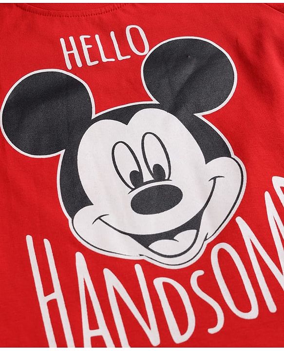 Babyhug Disney 100% Cotton Knit Full Sleeves T-Shirt & Pyjama Night Suit With Mickey Mouse Graphic - Multicolor