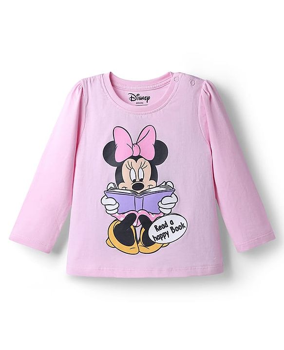 Babyhug Disney 100% Cotton Knit Full Sleeves T-Shirt & Pyjama Night Suit With Minnie Mouse & Polka Dots Graphic - Pink