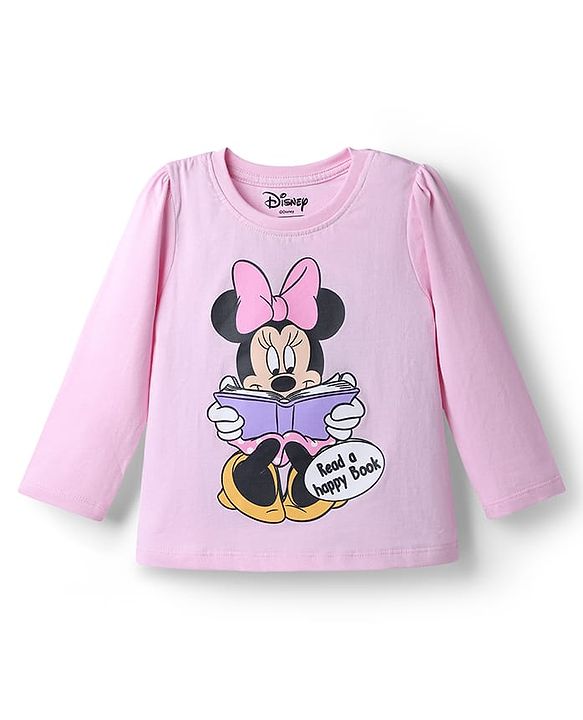 Babyhug Disney 100% Cotton Knit Full Sleeves T-Shirt & Pyjama Night Suit With Minnie Mouse & Polka Dots Graphic - Pink
