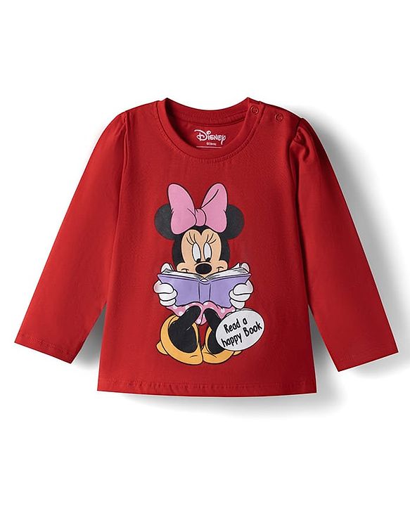 Babyhug Disney Single Jersey Knit Full Sleeves T-Shirt & Pajama Night Suit with Polka Dots & Minnie Mouse Graphics - Dark Red