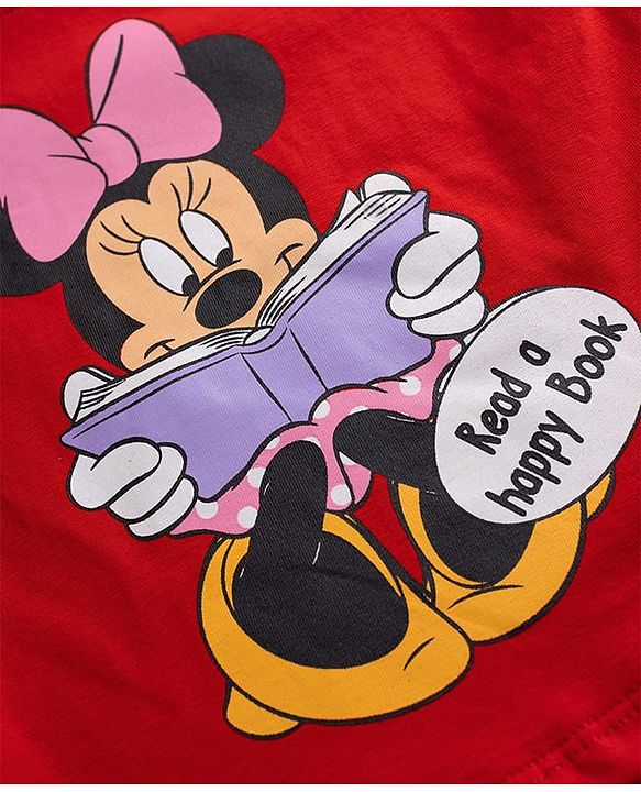 Babyhug Disney Single Jersey Knit Full Sleeves T-Shirt & Pajama Night Suit with Polka Dots & Minnie Mouse Graphics - Dark Red