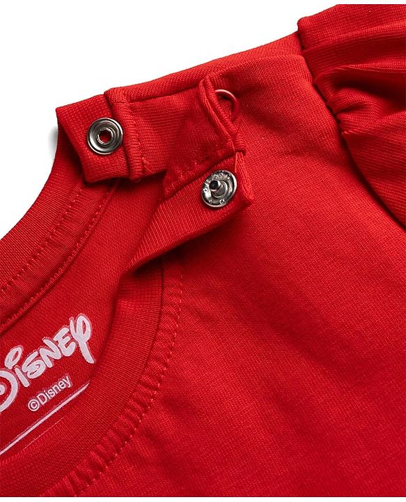 Babyhug Disney Single Jersey Knit Full Sleeves T-Shirt & Pajama Night Suit with Polka Dots & Minnie Mouse Graphics - Dark Red