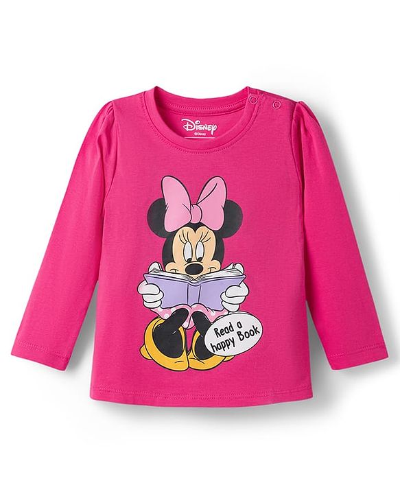 Babyhug Disney 100% Cotton Knit Full Sleeves T-Shirt & Pyjama Night Suit With Minnie Mouse Graphic - Pink