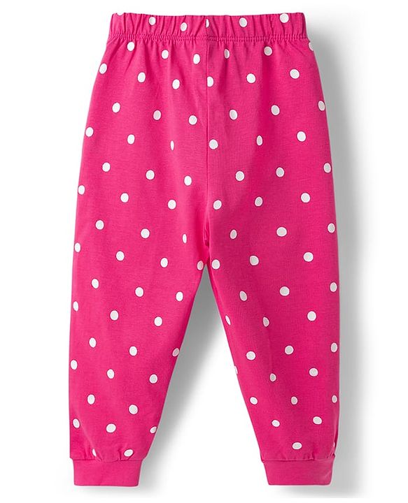 Babyhug Disney 100% Cotton Knit Full Sleeves T-Shirt & Pyjama Night Suit With Minnie Mouse Graphic - Pink