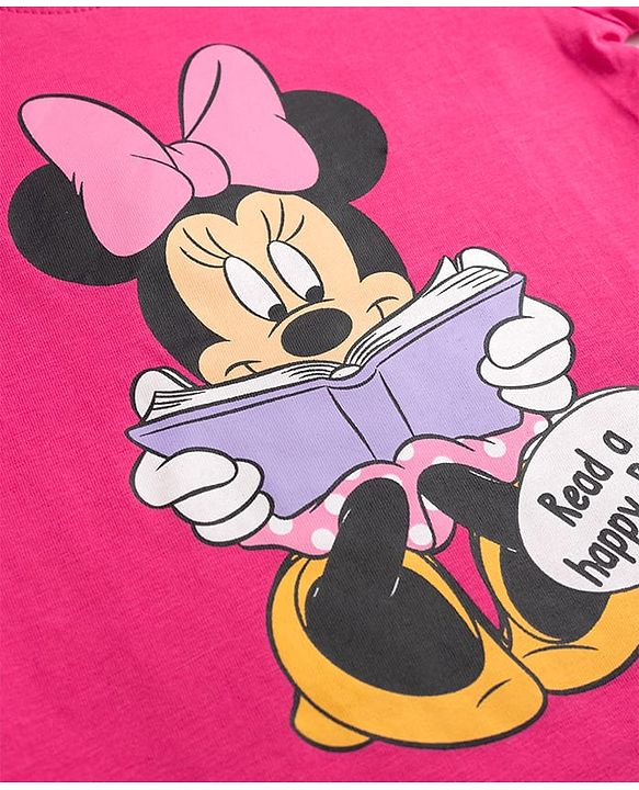 Babyhug Disney 100% Cotton Knit Full Sleeves T-Shirt & Pyjama Night Suit With Minnie Mouse Graphic - Pink