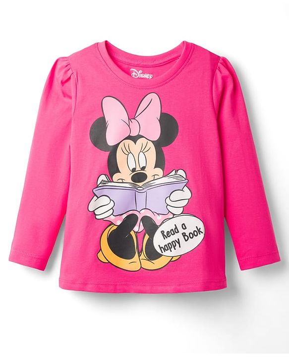 Babyhug Disney 100% Cotton Knit Full Sleeves T-Shirt & Pyjama Night Suit With Minnie Mouse Graphic - Pink
