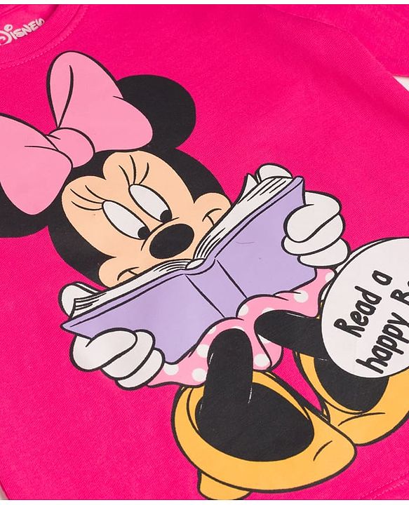 Babyhug Disney 100% Cotton Knit Full Sleeves T-Shirt & Pyjama Night Suit With Minnie Mouse Graphic - Pink