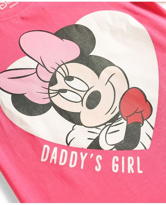 Babyhug Disney 100% Cotton Knit Full Sleeves T-Shirt & Pyjama Night Suit With Minnie Mouse Graphic - Multicolor