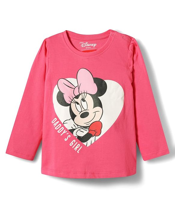 Babyhug Disney 100% Cotton Knit Full Sleeves T-Shirt & Pyjama Night Suit With Minnie Mouse Graphic - Multicolor