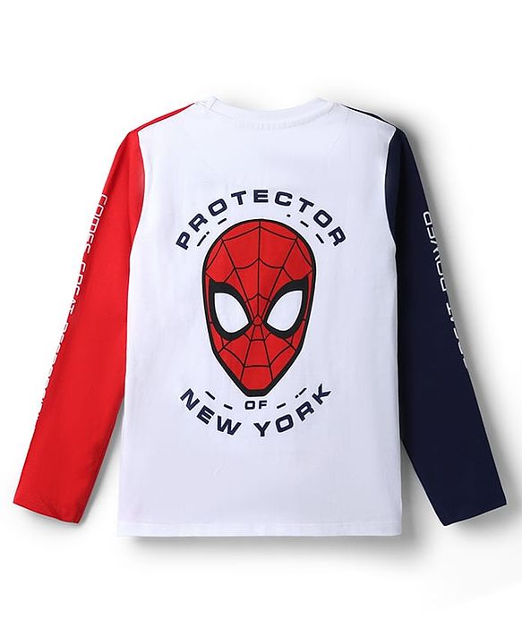 Pine Kids Marvel 100% Cotton Knit Full Sleeves T-Shirt With Spider Man Graphic - Red & Navy Blue