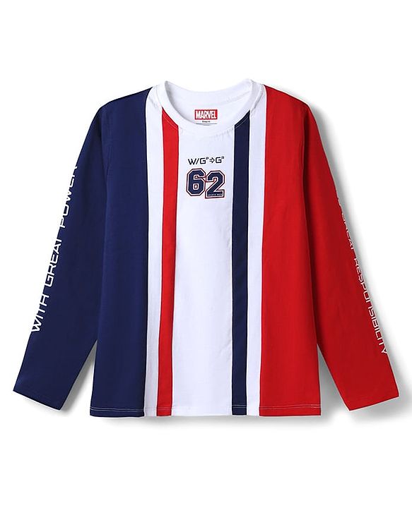 Pine Kids Marvel 100% Cotton Knit Full Sleeves T-Shirt With Spider Man Graphic - Red & Navy Blue