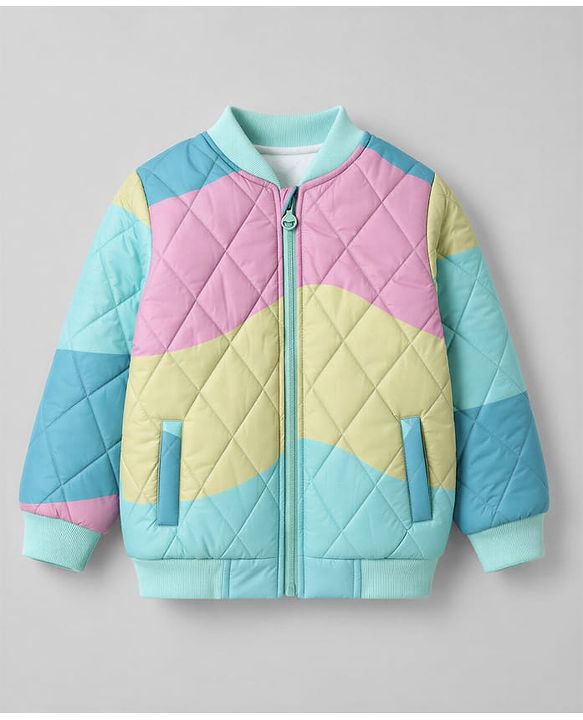Pine Kids Woven Full Sleeves Quilted Bomber Jacket - Sea Green