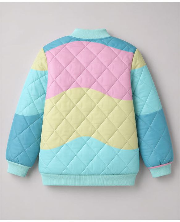 Pine Kids Woven Full Sleeves Quilted Bomber Jacket - Sea Green
