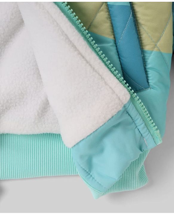 Pine Kids Woven Full Sleeves Quilted Bomber Jacket - Sea Green