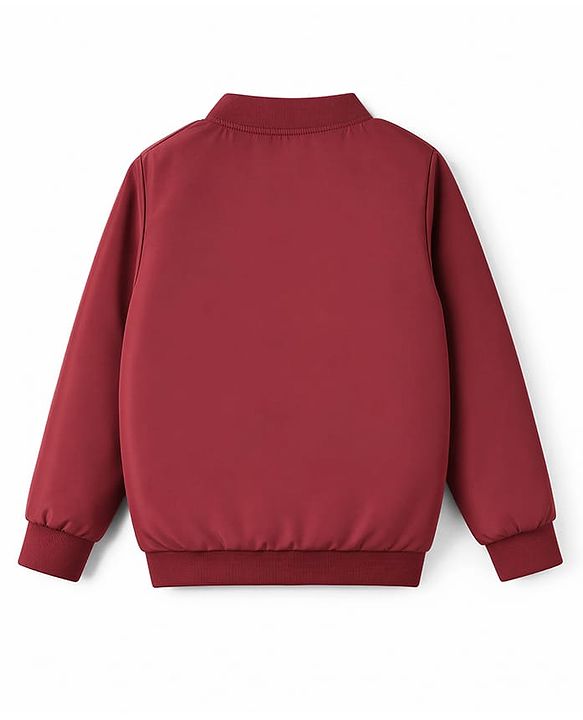 Pine Kids Woven Full Sleeves Text Embroidered Bomber Jacket - Red