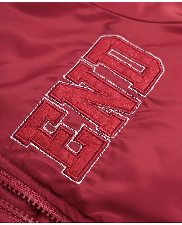 Pine Kids Woven Full Sleeves Text Embroidered Bomber Jacket - Red