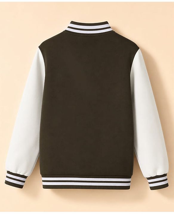 Pine Kids Knit Full Sleeves Bomber Jacket with Adventure Badge- Brown