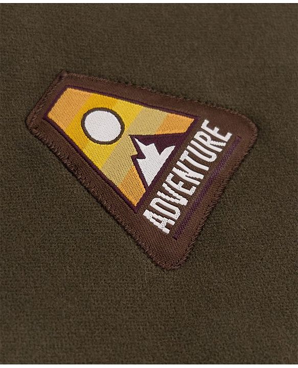 Pine Kids Knit Full Sleeves Bomber Jacket with Adventure Badge- Brown