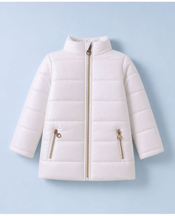 Pine Kids Woven Hooded Jacket with Full Sleeves & Fur Trim - White