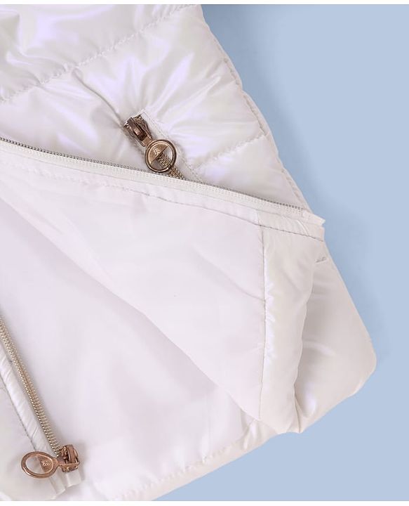 Pine Kids Woven Hooded Jacket with Full Sleeves & Fur Trim - White