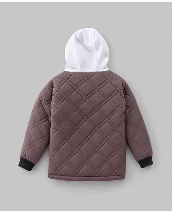 Pine Kids Woven Hooded Winter Jacket with Full Sleeves - Brown
