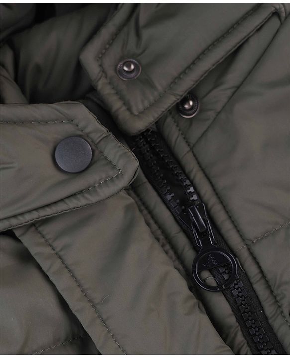 Pine Kids Woven Hooded Winter Jacket with Full Sleeves and Fur - Olive Green