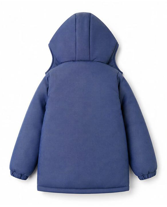 Pine Kids Woven Hooded Jacket with Full Sleeves - Navy Blue