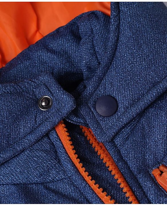 Pine Kids Woven Hooded Jacket with Full Sleeves - Navy Blue