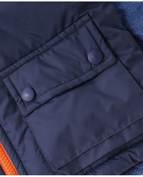 Pine Kids Woven Hooded Jacket with Full Sleeves - Navy Blue