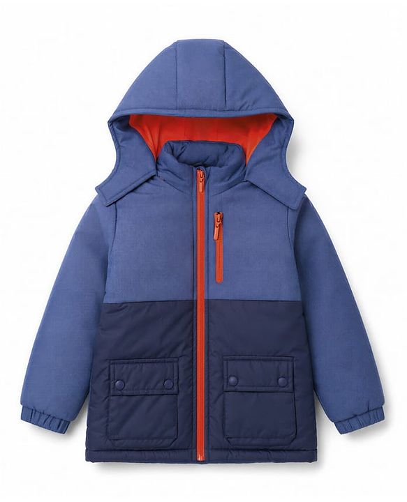 Pine Kids Woven Hooded Jacket with Full Sleeves - Navy Blue