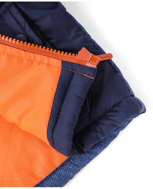 Pine Kids Woven Hooded Jacket with Full Sleeves - Navy Blue