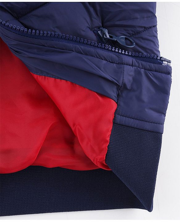 Pine Kids Woven Hooded Winter Jacket with Full Sleeves and Striped Pattern - Navy Blue