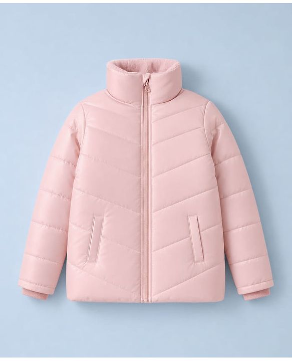 Pine Kids Woven Full Sleeves Solid Colour Padded Jacket - Pink