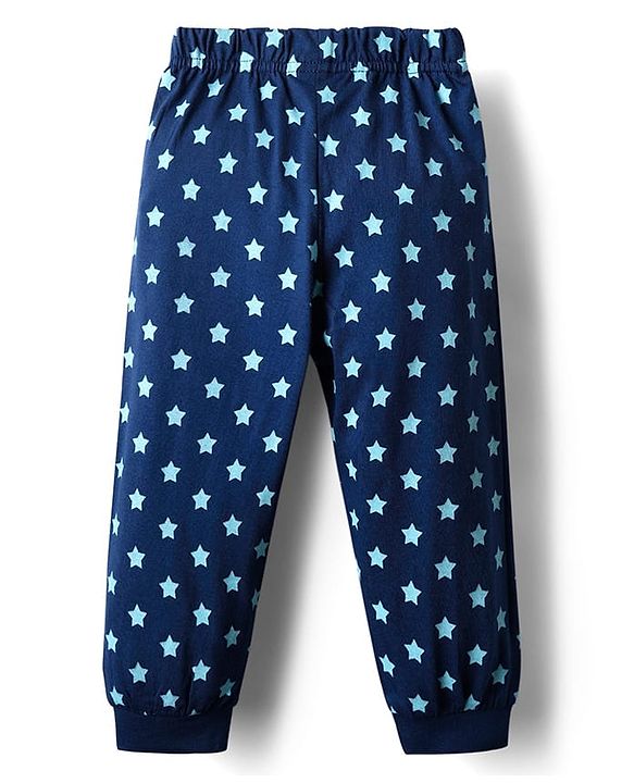 Babyhug Cotton Knit Full Sleeves Bear & Text Printed T-Shirt & Pyjama Night Suit - Navy