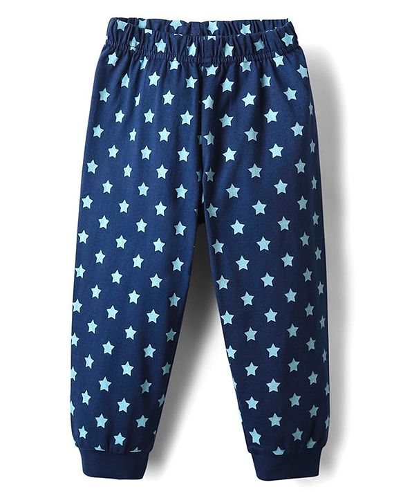 Babyhug Cotton Knit Full Sleeves Bear & Text Printed T-Shirt & Pyjama Night Suit - Navy