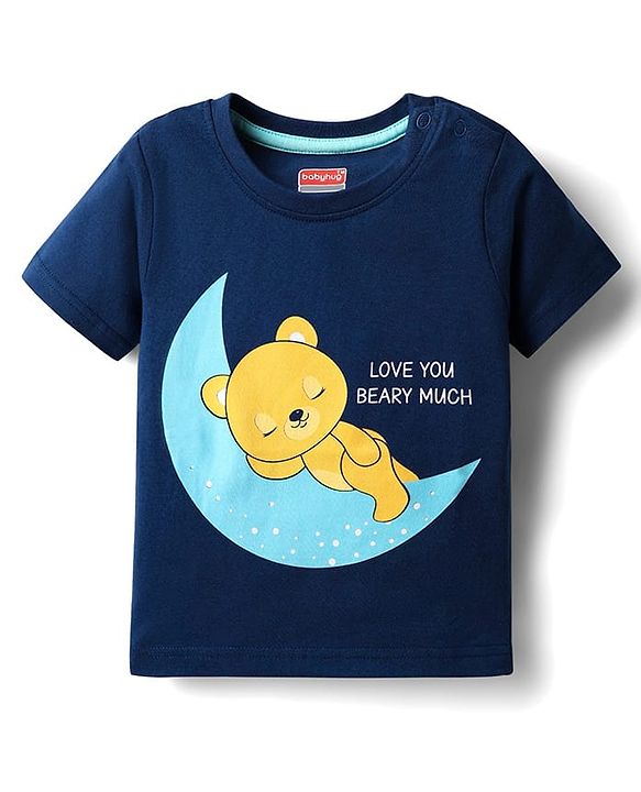 Babyhug Cotton Knit Full Sleeves Bear & Text Printed T-Shirt & Pyjama Night Suit - Navy