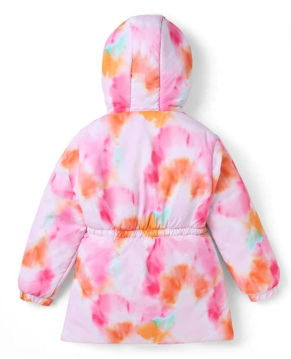 Pine Kids Woven Full Sleeves Hooded Padded Jacket with Tie & Dye Print - Pink