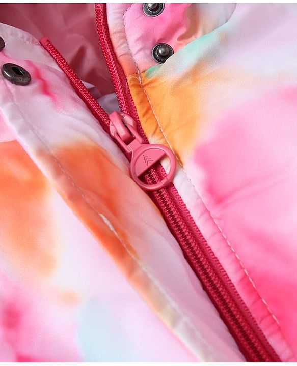 Pine Kids Woven Full Sleeves Hooded Padded Jacket with Tie & Dye Print - Pink