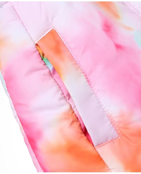 Pine Kids Woven Full Sleeves Hooded Padded Jacket with Tie & Dye Print - Pink