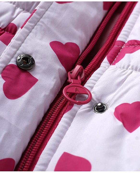 Pine Kids Woven Hooded Padded Winter Jacket With Heart Print - Pink
