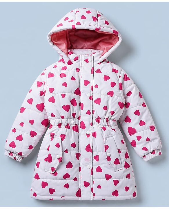Pine Kids Woven Hooded Padded Winter Jacket With Heart Print - Pink