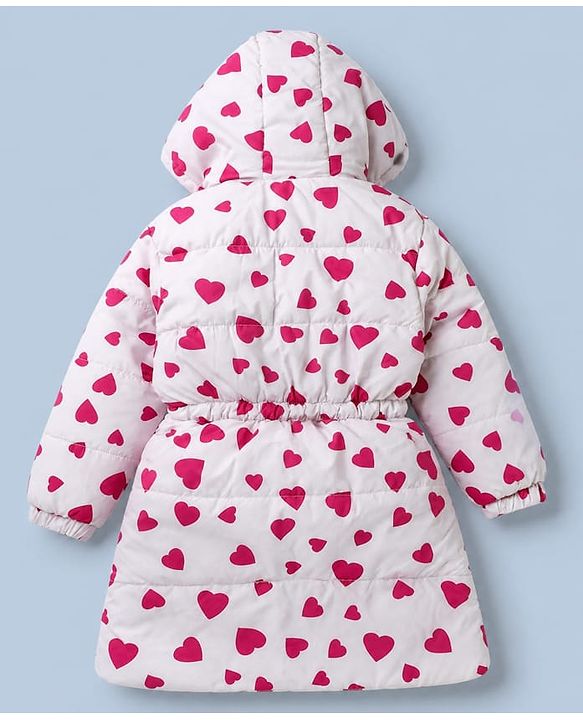 Pine Kids Woven Hooded Padded Winter Jacket With Heart Print - Pink
