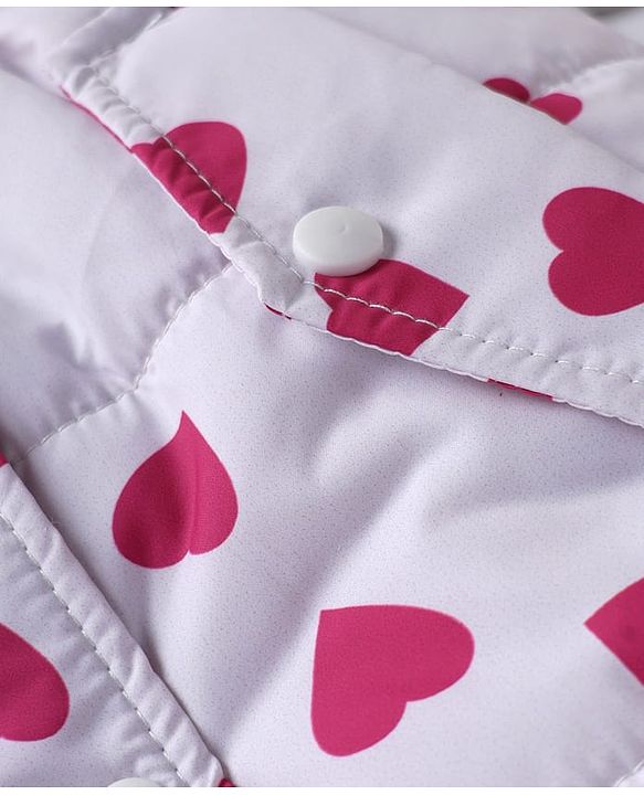 Pine Kids Woven Hooded Padded Winter Jacket With Heart Print - Pink
