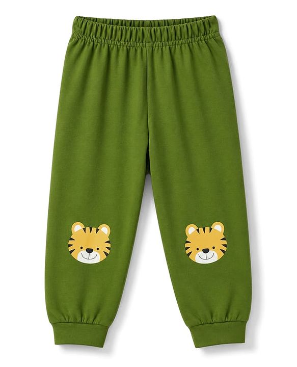 Babyhug 100% Cotton Knit Full Sleeves Tiger Printed T-Shirt & Pyjama Night Suit - Olive Green