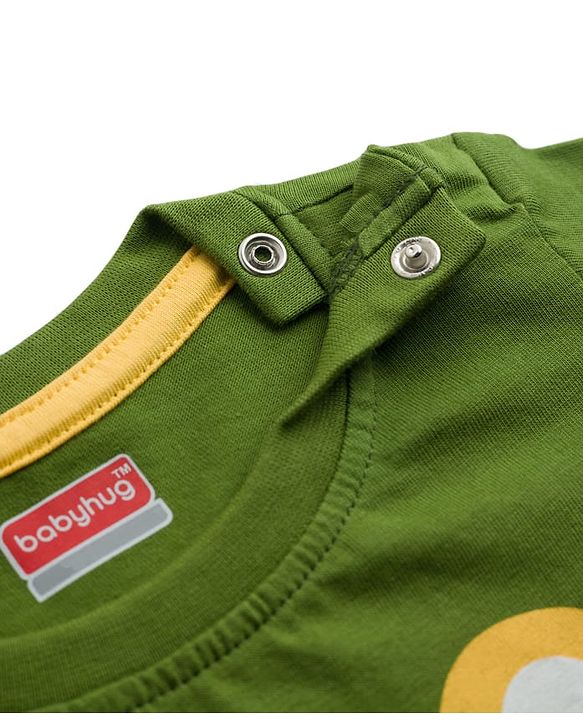 Babyhug 100% Cotton Knit Full Sleeves Tiger Printed T-Shirt & Pyjama Night Suit - Olive Green