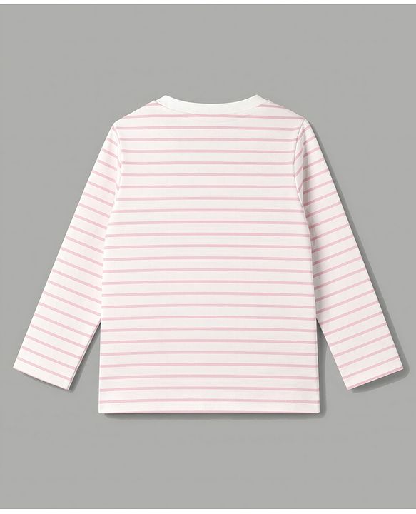Babyhug 100% Cotton Knit Full Sleeves Striped T-Shirt & Pyjama Night Suit Giraffe Print -Pink